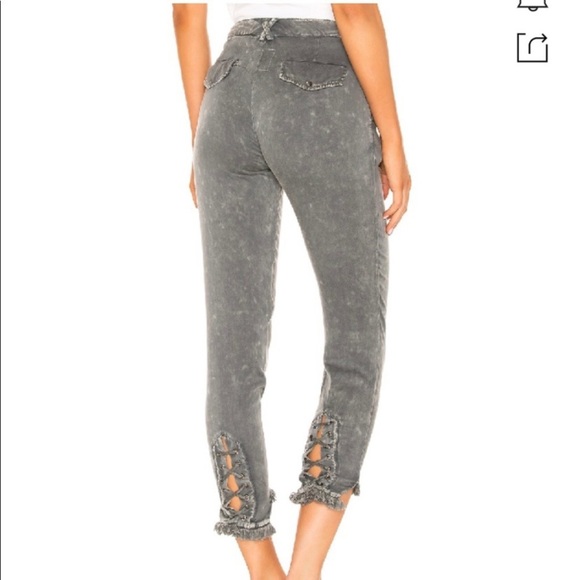 Chaser Pants - CHASER Heirloom lace up pant frayed edge sz medium grey tie dye cropped